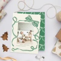 Vintage Green Bow Custom Photo Christmas Card 2024