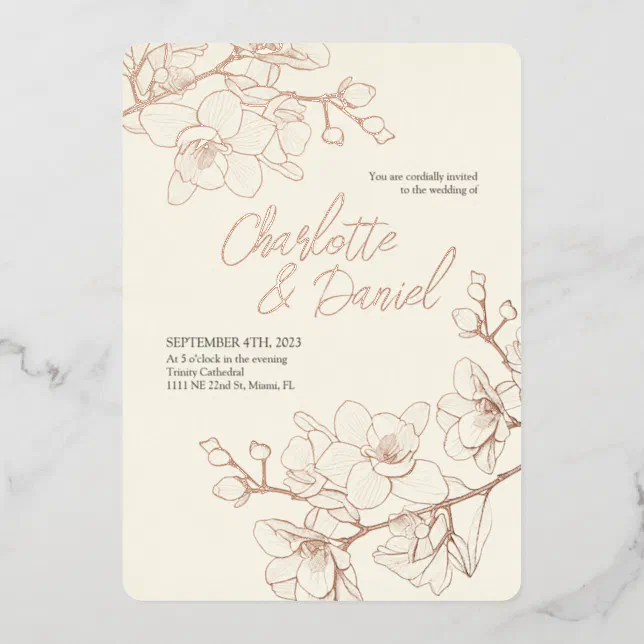 Orchid Golden Moments | Wedding Foil Invitation