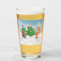 Cartoon Animals Dancing Around the Christmas Tree Glass