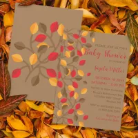 Minimalist Modern Autumn Fall Leaves Baby Shower Invitation
