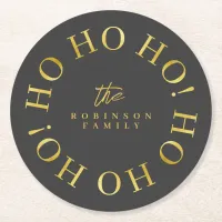 Black Gold Christmas Ho Ho Ho ID1009 Round Paper Coaster