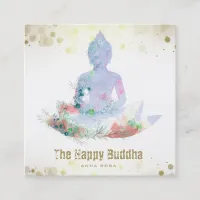 *~* Buddha Lotus AP33 Botanical Watercolor QR Square Business Card