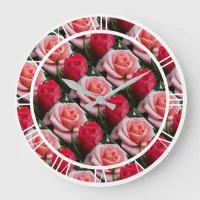 Pretty Floral Pink Red Roses Pattern Large Wall Large Clock