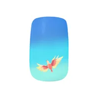 Colorful bird flying in the sky minx nail art