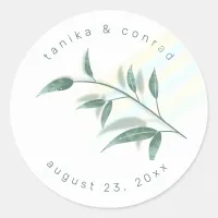 Shadow Leaf Wedding Wht/Green ID947 Classic Round Sticker