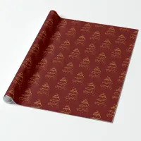 Abstract Sparkling Gold, Burgundy Christmas Tree Wrapping Paper