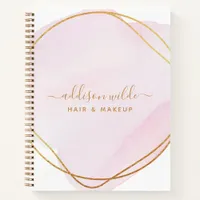 Script Blush Pink Watercolor Gold Circle Business Notebook