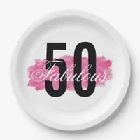 Elegant Fabulous 50 Pink Watercolor Birthday Paper Plates