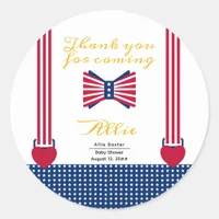 Red White & Blue Stripes 4th Of July Baby Shower Classic Round Sticker