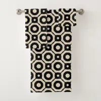 Trendy Mosaic Black & Beige Geometric Pattern Bath Towel Set