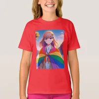 Anime Girl with LGBTQIA+ Cape   T-Shirt