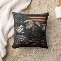 Bald Eagle Designed Against American Flag Motif Throw Pillow