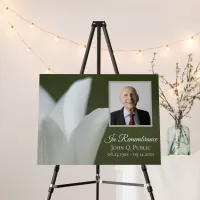 White Tulip on Green Celebration of Life Funeral Foam Board