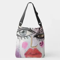 Artistic Collage Graffiti Big Eyes Red Lips Bright Crossbody Bag