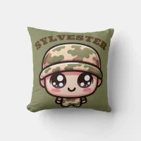 Cute Kawaii Army Camouflage Monogram on Green | Throw Pillow