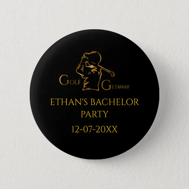 Gold Golfer Golfing Trip Golf Bachelor Party Button