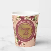 Peace & Joy, Pink Burgundy Gold Christmas Paper Cups