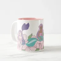 Mermaids on Flowers Two-Tone Coffee Mug