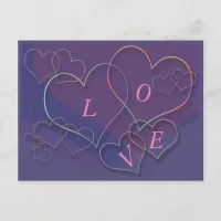 Valentine Linking Heart Outlines Love Postcard