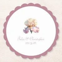 Mauve Scalloped Border, Blush Flower Wedding Paper Coaster