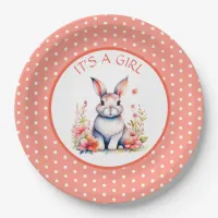 Bunny Rabbit in Flowers It's a Girl Baby Shower Paper Plates