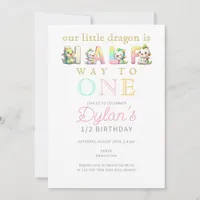 Little Dragon Pink Halfway to One 6 Month Birthday Invitation