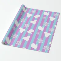 Purple and Blue Holiday Mittens and Christmas Hats Wrapping Paper