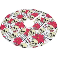 Gothic Skulls Bats and Flowers Goth Brushed Polyester Tree Skirt