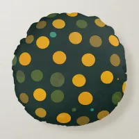 Retro Yellow and Green Polka Dot Pattern Round Pillow