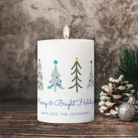 Scandinavian Christmas trees doodle Pillar Candle