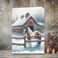 Beautiful Horse on a Christmas Farm Card