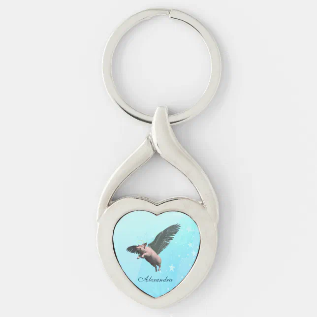 Cute Angel Pig Flying in the Sky Keychain