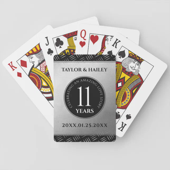 Elegant 11th Steel Wedding Anniversary Celebration Poker Cards