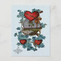 Vintage Valentine Red Hearts, Tree and Lake Card