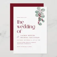 Simple Burgundy Vine Winter Wedding Modern Invitation