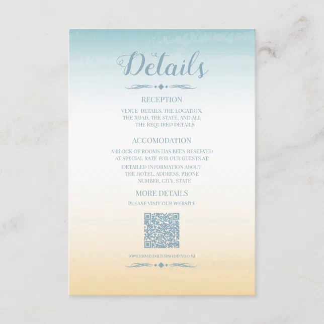 Seaside Theme Wedding Details Enclosure Card