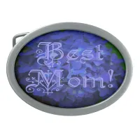 Best Mom with Blue Flower Background Belt Buckle