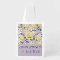 Personalized Live Love Teach Watercolor Lemon Grocery Bag