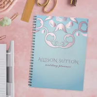 Luxury Chic Elegant Pink Border On Aquamarine Blue Notebook