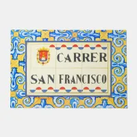 San Francisco Spanish Street Sign Yellow Blue Tile Doormat