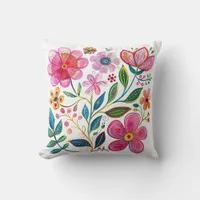 Boho Chic Pink Flower Throw Pillow