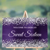 Silver Glitter Dark Violet Foil Sweet Sixteen Acrylic Sign