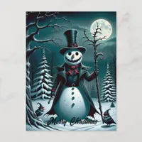 A Creepy Snowman Christmas Holiday Postcard