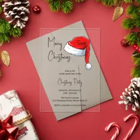 Modern Black and White Santa Hat Christmas Party Acrylic Invitations