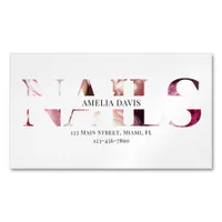 Nail Artist Elegant Floral White Pink Manicurist  Business Card Magnet