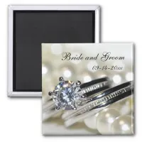 Rings and White Pearls Wedding Save the Date Magnet