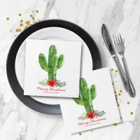 Rustic Christmas Cactus Holiday Floral Napkins