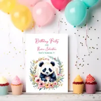 Panda Bear in Flowers Girl's Birthday Invitation