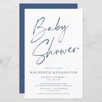 Budget Blue Simple Script Baby Boy Shower