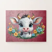 Cute little girl cow in flowers  jigsaw puzzle